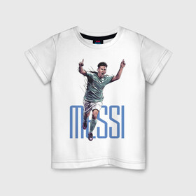 Детская футболка хлопок с принтом Lionel Messi в Новосибирске, 100% хлопок | круглый вырез горловины, полуприлегающий силуэт, длина до линии бедер | barcelona | forward | lionel messi | star | барселона | звезда | лионель месси | форвард