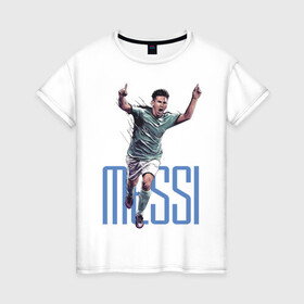 Женская футболка хлопок с принтом Lionel Messi в Новосибирске, 100% хлопок | прямой крой, круглый вырез горловины, длина до линии бедер, слегка спущенное плечо | barcelona | forward | lionel messi | star | барселона | звезда | лионель месси | форвард