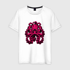 Мужская футболка хлопок с принтом Кракен в Новосибирске, 100% хлопок | прямой крой, круглый вырез горловины, длина до линии бедер, слегка спущенное плечо. | king | kraken | octopus | корона | кракен | море | морские | морское | осьминог | щупальца