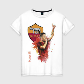 Женская футболка хлопок с принтом Francesco Totti Roma в Новосибирске, 100% хлопок | прямой крой, круглый вырез горловины, длина до линии бедер, слегка спущенное плечо | Тематика изображения на принте: football | legend | roma | totti | италия | легенда | тотти | футбол