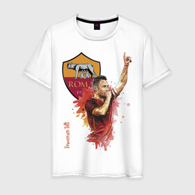 Мужская футболка хлопок с принтом Francesco Totti Roma в Новосибирске, 100% хлопок | прямой крой, круглый вырез горловины, длина до линии бедер, слегка спущенное плечо. | Тематика изображения на принте: football | legend | roma | totti | италия | легенда | тотти | футбол