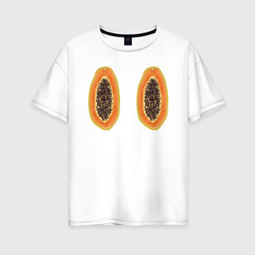 Женская футболка хлопок Oversize с принтом Папайа в Новосибирске, 100% хлопок | свободный крой, круглый ворот, спущенный рукав, длина до линии бедер
 | вкусно | летний фрукт | папайа | тропический фрукт | фрукт