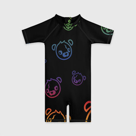 Детский купальный костюм 3D с принтом Colorful Bear в Новосибирске, Полиэстер 85%, Спандекс 15% | застежка на молнии на спине | colorful | games | иллюстрация | медведь | обёртка | фортнайт