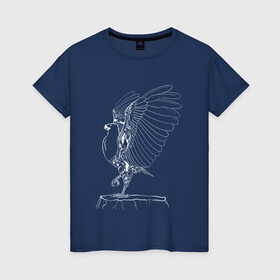 Женская футболка хлопок с принтом Орел расправил крылья (белый) в Новосибирске, 100% хлопок | прямой крой, круглый вырез горловины, длина до линии бедер, слегка спущенное плечо | гордость | крылья | могущество | орел | птица | тату