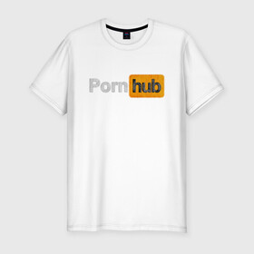 Мужская футболка хлопок Slim с принтом PornHub из меха в Новосибирске, 92% хлопок, 8% лайкра | приталенный силуэт, круглый вырез ворота, длина до линии бедра, короткий рукав | из меха | мех | текст из меха