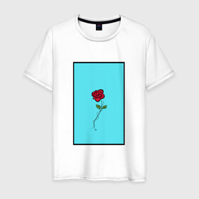 Мужская футболка хлопок с принтом Одинокая роза в Новосибирске, 100% хлопок | прямой крой, круглый вырез горловины, длина до линии бедер, слегка спущенное плечо. | rose | колючая проволока | колючки | роза | шипы