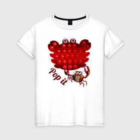 Женская футболка хлопок с принтом Краб, поп-ит, симпл-димпл в Новосибирске, 100% хлопок | прямой крой, круглый вырез горловины, длина до линии бедер, слегка спущенное плечо | crab | pop it | simple dimple | краб | поп ит | симпл димпл