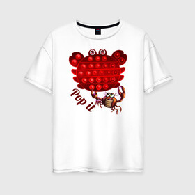 Женская футболка хлопок Oversize с принтом Краб, поп-ит, симпл-димпл в Новосибирске, 100% хлопок | свободный крой, круглый ворот, спущенный рукав, длина до линии бедер
 | crab | pop it | simple dimple | краб | поп ит | симпл димпл