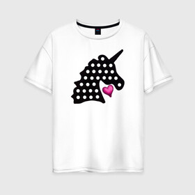 Женская футболка хлопок Oversize с принтом Единорог, сердце, поп-ит в Новосибирске, 100% хлопок | свободный крой, круглый ворот, спущенный рукав, длина до линии бедер
 | pop it | simple dimple | unicorn | единорог | поп ит | симпл димпл