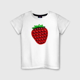 Детская футболка хлопок с принтом Клубника, поп-ит, симпл-димпл в Новосибирске, 100% хлопок | круглый вырез горловины, полуприлегающий силуэт, длина до линии бедер | pop it | simple dimple | strawberry | клубника | поп ит | симпл димпл