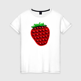 Женская футболка хлопок с принтом Клубника, поп-ит, симпл-димпл в Новосибирске, 100% хлопок | прямой крой, круглый вырез горловины, длина до линии бедер, слегка спущенное плечо | pop it | simple dimple | strawberry | клубника | поп ит | симпл димпл