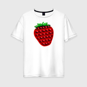 Женская футболка хлопок Oversize с принтом Клубника, поп-ит, симпл-димпл в Новосибирске, 100% хлопок | свободный крой, круглый ворот, спущенный рукав, длина до линии бедер
 | pop it | simple dimple | strawberry | клубника | поп ит | симпл димпл