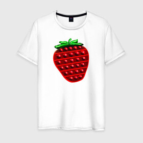 Мужская футболка хлопок с принтом Клубника, поп-ит, симпл-димпл в Новосибирске, 100% хлопок | прямой крой, круглый вырез горловины, длина до линии бедер, слегка спущенное плечо. | pop it | simple dimple | strawberry | клубника | поп ит | симпл димпл