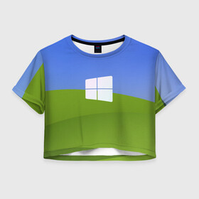 Женская футболка Crop-top 3D с принтом W10 в Новосибирске, 100% полиэстер | круглая горловина, длина футболки до линии талии, рукава с отворотами | microsoft | windows | иллюстрация | логотип | окно