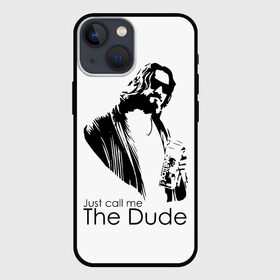 Чехол для iPhone 13 mini с принтом Just call me the Dude в Новосибирске,  |  | Тематика изображения на принте: dude | jeff bridges | just call me the dude | the big lebowski | большой лебовский | джефф бриджес | просто зови меня | фильм | чувак