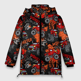 Женская зимняя куртка Oversize с принтом MONSTER TRUCK RED в Новосибирске, верх — 100% полиэстер; подкладка — 100% полиэстер; утеплитель — 100% полиэстер | длина ниже бедра, силуэт Оверсайз. Есть воротник-стойка, отстегивающийся капюшон и ветрозащитная планка. 

Боковые карманы с листочкой на кнопках и внутренний карман на молнии | 4x4 | hummer | monster | truck | гонка | гонщик | грузовики | джип | джипы | кольцевые гонки | хаммер