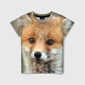Детская футболка 3D с принтом Миленький лисенок в Новосибирске, 100% гипоаллергенный полиэфир | прямой крой, круглый вырез горловины, длина до линии бедер, чуть спущенное плечо, ткань немного тянется | fox | foxy | животное | звери | лиса | лисенок | лисичка | милая | рыжая | фокс