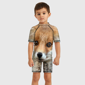 Детский купальный костюм 3D с принтом Миленький лисенок в Новосибирске, Полиэстер 85%, Спандекс 15% | застежка на молнии на спине | Тематика изображения на принте: fox | foxy | животное | звери | лиса | лисенок | лисичка | милая | рыжая | фокс