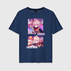Женская футболка хлопок Oversize с принтом Kazuha Kaedehara в Новосибирске, 100% хлопок | свободный крой, круглый ворот, спущенный рукав, длина до линии бедер
 | amber | anime | genshin impact | girl | jean | lisa | paimon | zelda | аниме | геншен импакт | геншин импакт | геншин эмпакт | девушка | лиза | паймон | пеймон | тян | эмбер | эмбир