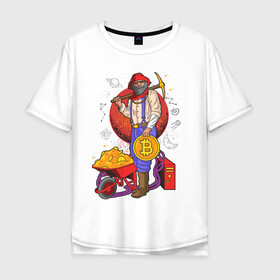 Мужская футболка хлопок Oversize с принтом КриптоМайнер в Новосибирске, 100% хлопок | свободный крой, круглый ворот, “спинка” длиннее передней части | биткоин | деньги | золото | кирка | криптовалюта | майнер | майнинг | старик