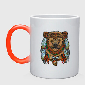 Кружка хамелеон с принтом Славянский медведь в Новосибирске, керамика | меняет цвет при нагревании, емкость 330 мл | animal | art | bear | beast | slavic symbols | арт | животное | зверь | медведь | славянская символика