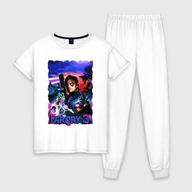 Женская пижама хлопок с принтом Far Cry 3: Blood Dragon в Новосибирске, 100% хлопок | брюки и футболка прямого кроя, без карманов, на брюках мягкая резинка на поясе и по низу штанин | bloodragon | farcry | fc 5 | fc5 | фар край