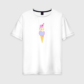Женская футболка хлопок Oversize с принтом Мороженое смерти в Новосибирске, 100% хлопок | свободный крой, круглый ворот, спущенный рукав, длина до линии бедер
 | мороженка | мороженое | сладко | череп