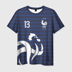 Мужская футболка 3D с принтом Канте в стиле формы Франции в Новосибирске, 100% полиэфир | прямой крой, круглый вырез горловины, длина до линии бедер | football | france | kante | евро | канте | лого | логотип | нголо | сборная | сборная франции | форма | франция | французская | футбол