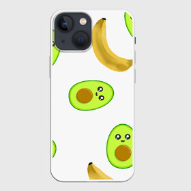 Чехол для iPhone 13 mini с принтом Банан и Авокадо в Новосибирске,  |  | Тематика изображения на принте: авокадо | банан | витамины | вкусный | глаза | деликатес | десерт | диета | еда | жёлтый | кожура | косточка | лицо | меню | модный | мякоть | плод | прикол | рот | сладкий | смешной | смузи | сочный