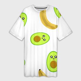 Платье-футболка 3D с принтом Банан и Авокадо в Новосибирске,  |  | авокадо | банан | витамины | вкусный | глаза | деликатес | десерт | диета | еда | жёлтый | кожура | косточка | лицо | меню | модный | мякоть | плод | прикол | рот | сладкий | смешной | смузи | сочный
