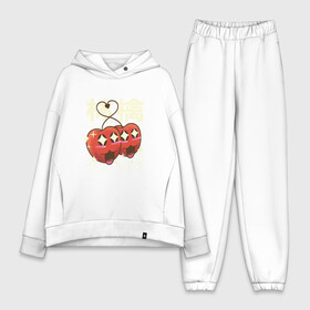 Женский костюм хлопок Oversize с принтом Японские кавайные яблоки в Новосибирске,  |  | anime | apple | apples | art | cute | fruit | fruits | japan | japanese | kanji | kawaii | love | manga | алфавит | аниме | арт | в японском стиле | кандзи | красные яблоки | любовь | манга | милота | сердечко | сердце | фрукты | яблоко