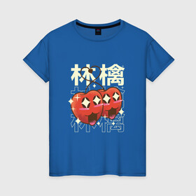 Женская футболка хлопок с принтом Японские кавайные яблоки в Новосибирске, 100% хлопок | прямой крой, круглый вырез горловины, длина до линии бедер, слегка спущенное плечо | anime | apple | apples | art | cute | fruit | fruits | japan | japanese | kanji | kawaii | love | manga | алфавит | аниме | арт | в японском стиле | кандзи | красные яблоки | любовь | манга | милота | сердечко | сердце | фрукты | яблоко