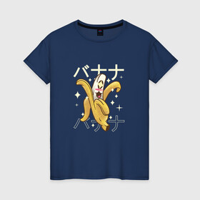 Женская футболка хлопок с принтом Японский кавайный банан в Новосибирске, 100% хлопок | прямой крой, круглый вырез горловины, длина до линии бедер, слегка спущенное плечо | anime | art | banana символы | bananas | cute | fashion | fruit | japan | japanese | kanji | kawaii | manga | алфавит | аниме | арт | бананы | в японском стиле | кандзи | манга | милота | милый банан | смех | фрукт | фрукты | японские буквы | я