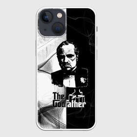 Чехол для iPhone 13 mini с принтом Крёстный отец (The Godfather) в Новосибирске,  |  | black and white | the godfather | the godfather drawing | the godfather movie | the godfather print | крестный отец | принт крестный отец | рисунок крестный отец | фильм крестный отец | черный и белый