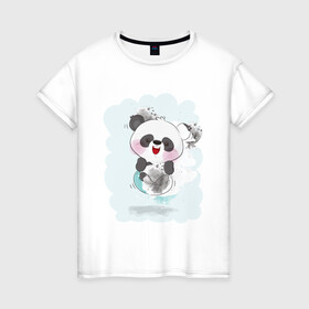Женская футболка хлопок с принтом Панда в Новосибирске, 100% хлопок | прямой крой, круглый вырез горловины, длина до линии бедер, слегка спущенное плечо | веселая | летний принт | панда | улыбка | хорошее настроение