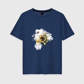 Женская футболка хлопок Oversize с принтом Шмель и подсолнух в Новосибирске, 100% хлопок | свободный крой, круглый ворот, спущенный рукав, длина до линии бедер
 | желтый | летающий шмель | лето | насекомые | подсолнух | цветы | шмель