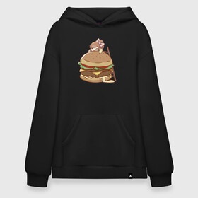 Худи SuperOversize хлопок с принтом Anime Burger в Новосибирске, 70% хлопок, 30% полиэстер, мягкий начес внутри | карман-кенгуру, эластичная резинка на манжетах и по нижней кромке, двухслойный капюшон
 | Тематика изображения на принте: аниме | бургер | гамбургер | девушка | иллюстрация