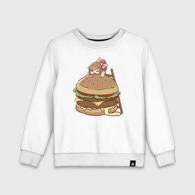 Детский свитшот хлопок с принтом Anime Burger в Новосибирске, 100% хлопок | круглый вырез горловины, эластичные манжеты, пояс и воротник | Тематика изображения на принте: аниме | бургер | гамбургер | девушка | иллюстрация