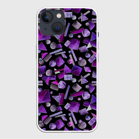 Чехол для iPhone 13 с принтом Геометрический фиолетовый в Новосибирске,  |  | abstraction | black | dark | geometric | violet | абстракция | геометрический | геометрия | квадрат | круг | линии | темный | треугольник | фиолетовый | черный