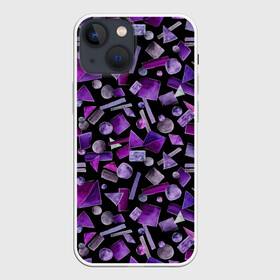 Чехол для iPhone 13 mini с принтом Геометрический фиолетовый в Новосибирске,  |  | Тематика изображения на принте: abstraction | black | dark | geometric | violet | абстракция | геометрический | геометрия | квадрат | круг | линии | темный | треугольник | фиолетовый | черный
