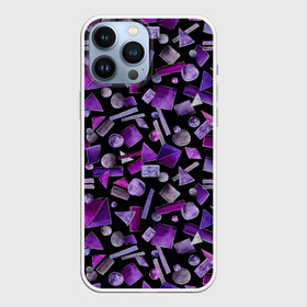 Чехол для iPhone 13 Pro Max с принтом Геометрический фиолетовый в Новосибирске,  |  | abstraction | black | dark | geometric | violet | абстракция | геометрический | геометрия | квадрат | круг | линии | темный | треугольник | фиолетовый | черный