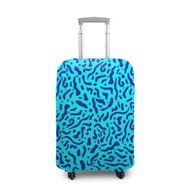 Чехол для чемодана 3D с принтом Неоновые синие узоры в Новосибирске, 86% полиэфир, 14% спандекс | двустороннее нанесение принта, прорези для ручек и колес | abstract | blue | neon | sea | абстракционизм | абстракция | африканские | вода | волны | голубые узоры | камуфляж | лагуна | линии | мелкий узор | мемфис | море | морское | неоновый | орнамент | пятна | пятнистый