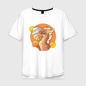 Мужская футболка хлопок Oversize с принтом Кофейный дракон в Новосибирске, 100% хлопок | свободный крой, круглый ворот, “спинка” длиннее передней части | Тематика изображения на принте: дракон | дракон с кофе | коричневый | кофе | оранжевый