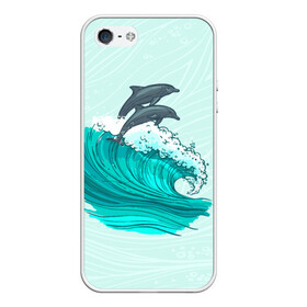 Чехол для iPhone 5/5S матовый с принтом Два дельфина в Новосибирске, Силикон | Область печати: задняя сторона чехла, без боковых панелей | dolphin | волна | два дельфина | дельфин | дельфины | море | морские | на голубом | с дельфином
