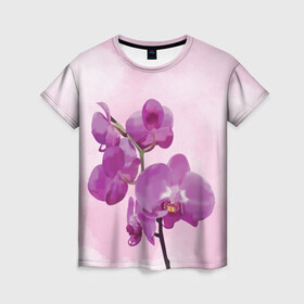 Женская футболка 3D с принтом Нежная орхидея в Новосибирске, 100% полиэфир ( синтетическое хлопкоподобное полотно) | прямой крой, круглый вырез горловины, длина до линии бедер | blossom | nature | orchid | женственность | красивые цветы | орхидеи | орхидея | фаленопсис