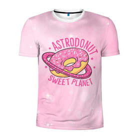 Мужская футболка 3D спортивная с принтом Планета Пончик в Новосибирске, 100% полиэстер с улучшенными характеристиками | приталенный силуэт, круглая горловина, широкие плечи, сужается к линии бедра | выпечка | карамель | космос | планета | пончик | сладкий | сладость
