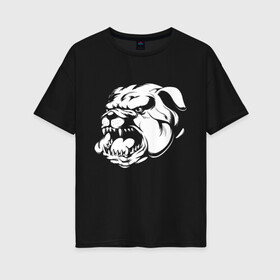 Женская футболка хлопок Oversize с принтом Бульдог белый на черном в Новосибирске, 100% хлопок | свободный крой, круглый ворот, спущенный рукав, длина до линии бедер
 | dog | бульдог | животные | пес | природа | собака | собаки | собакчка | собачки