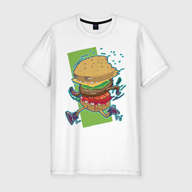 Мужская футболка хлопок Slim с принтом Fast Food в Новосибирске, 92% хлопок, 8% лайкра | приталенный силуэт, круглый вырез ворота, длина до линии бедра, короткий рукав | art | burger | cheese | cutlet | fast food | food | hamburger | salad | sandwich | арт | бургер | бутерброд | гамбургер | еда | котлета | салат | сыр | фаст фуд
