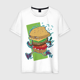 Мужская футболка хлопок с принтом Fast Food в Новосибирске, 100% хлопок | прямой крой, круглый вырез горловины, длина до линии бедер, слегка спущенное плечо. | art | burger | cheese | cutlet | fast food | food | hamburger | salad | sandwich | арт | бургер | бутерброд | гамбургер | еда | котлета | салат | сыр | фаст фуд