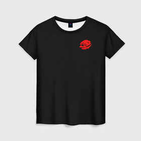 Женская футболка 3D с принтом Крестный отец - Роза в Новосибирске, 100% полиэфир ( синтетическое хлопкоподобное полотно) | прямой крой, круглый вырез горловины, длина до линии бедер | jntw | rhtcnysq | алая | вектор | красная | крестный | отец | роза | смокинг | фильм | цветок | черный